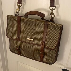 Polo by Ralph Lauren Houndstooth Brown Briefcase with Shoulder Strap